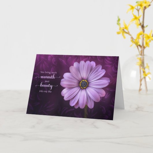 パープルデイジー温暖と美しい誕生日 カード (黄色い花)