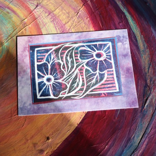 パープルデイジー版画カービンググ芸術的リーン ポストカード