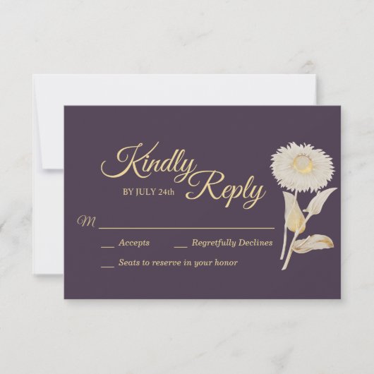 パープルデイジー結婚アンティークの応答カード 出欠カード (正面)