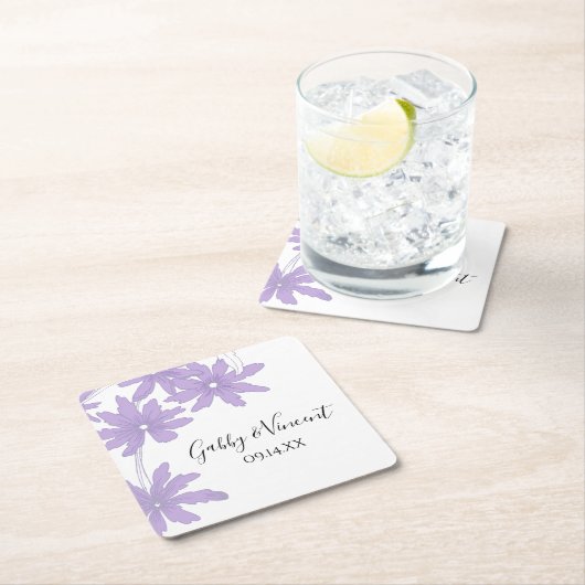 パープルデイジー結婚ズスクエア紙コースター スクエアペーパーコースター (インサイチュ)