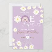 パープルデイジー花 彼女はなんて素敵な誕生日 招待状 (正面)