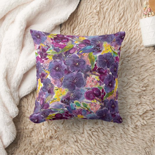 パープルデイズ水彩フローラ設計者 クッション (ブランケット)