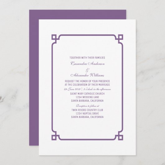 パープルデコシックな結婚式の招待 招待状 (正面/裏面)