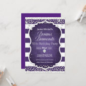 パープルデニムアンドダイヤモンド誕生日招待状 カード (正面/裏面インサイチュ)