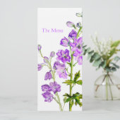 パープルデルフィニウム結婚アートのディナーメニュー メニュー (スタンド正面)