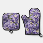 パープルデルフィニウム開花フローラ 鍋つかみ&鍋敷きセット (正面)