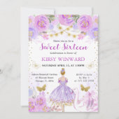 パープルトゥットブロンドヘアバレリーナスウィート16 招待状 (正面)