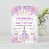 パープルトゥットブロンドヘアバレリーナ誕生日 招待状 (スタンド正面)