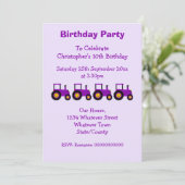 パープルトラクターデザインボーイズバースデーパーティー 招待状 (スタンド正面)