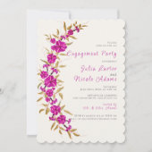 パープルトランペットつる植物フラワーガーデン婚約パーティ 招待状 (正面)
