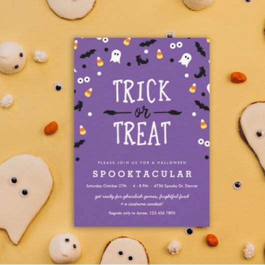 パープルトリックまたはトリートキッズハローウィンパーティ招待状 招待状