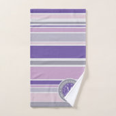 パープルトレンディーストライプズモノグラムリースローレルリーフ バスタオルセット (ハンドタオル)