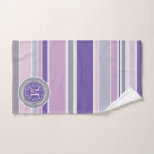 パープルトレンディーストライプズモノグラムリースローレルリーフ バスタオルセット (ハンドタオル)