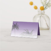 パープルトロピカルパームツリービーチ結婚式 プレイスカード (裏面)