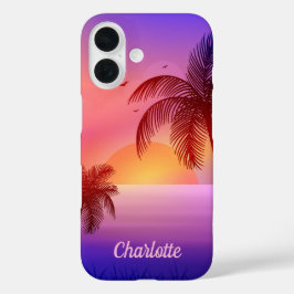 パープルトロピカルビーチアットサンセット iPhone 16ケース