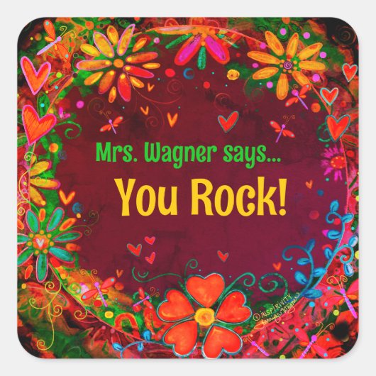 パープルトンフライハートカスタムフローラ先生 スクエアシール (正面)