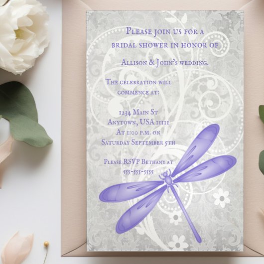 パープルトンフライブライダルシャワー招待状 招待状