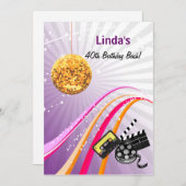 パープルトータル80年代のレトロパーティの招待状 招待状 (正面/裏面)