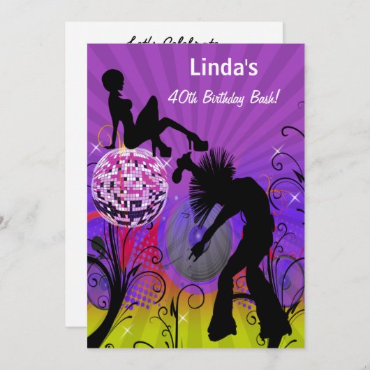 パープルトータル80年代のレトロパーティの招待状 招待状 (正面/裏面)