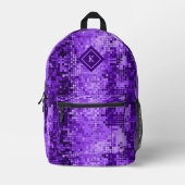 パープルトーンディスコ鏡グリッターパターン プリントバックパック (正面)