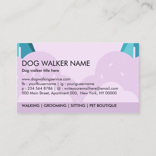 パープルドッグウォーカーサービスフランスのブルドッグ 名刺 (裏面)