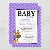 パープルドットキリン赤ちゃんシャワー招待状 招待状 (正面/裏面)