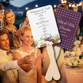 パープルドットフラワーの結婚式プログラムファン ハンドファン