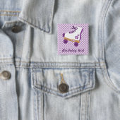 パープルドットローラスケート誕生日スクエアボタン 缶バッジ (インサイチュ)