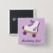 パープルドットローラスケート誕生日スクエアボタン 缶バッジ (正面&裏面)
