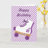パープルドットローラースケート誕生日カード カード (黄色い花)