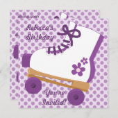パープルドットローラースケート誕生日パーティーの招待 招待状 (正面/裏面)
