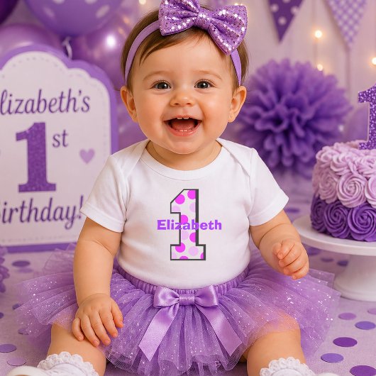 パープルドット1歳の誕生日 ベビーTシャツ