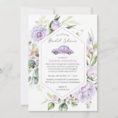 パープルドライブバイブライダルシャワーフローラドライブスルー 招待状 (正面)