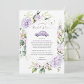 パープルドライブバイブライダルシャワーフローラドライブスルー 招待状 (スタンド正面)