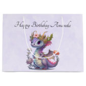 パープルドラゴンとエレガントクラウン誕生日 ラージペーパーバッグ (正面)