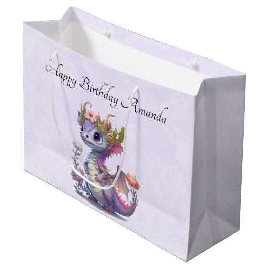 パープルドラゴンとエレガントクラウン誕生日 ラージペーパーバッグ (正面アングル)
