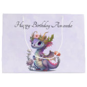 パープルドラゴンとエレガントクラウン誕生日 ラージペーパーバッグ (裏面)