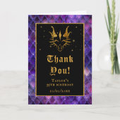 パープルドラゴンはかりで測金ゴールドフェイクグリッター誕生日 サンキューカード (正面)