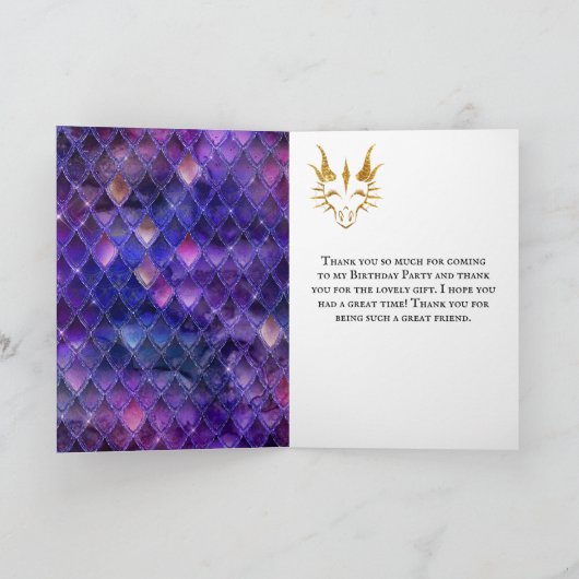 パープルドラゴンはかりで測金ゴールドフェイクグリッター誕生日 サンキューカード (内部)