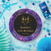 パープルドラゴンはかりで測金ゴールドフェイクグリッター誕生日 ペーパープレート (パーティー)