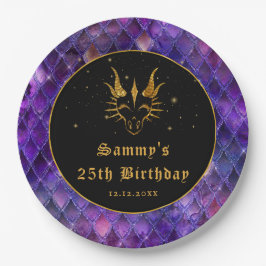パープルドラゴンはかりで測金ゴールドフェイクグリッター誕生日 ペーパープレート