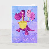 パープルドラゴンカップケーキバルーン誕生日  カード (正面)