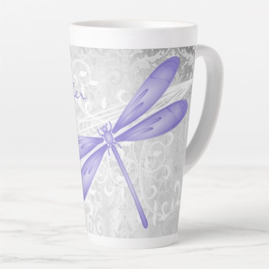 パープルドラゴンフライパーソナライズされたラテマグ カフェラテマグ (右アングル)