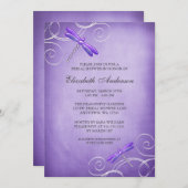 パープルドラゴンフライ スワール ブライダルシャワー 招待状 (正面/裏面)