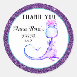 *~*パープルドラゴンベビーガールシャワーありがとう ラウンドシール