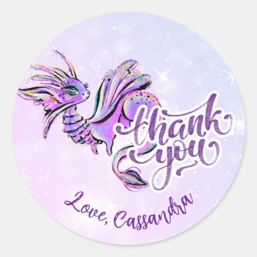 パープルドラゴンマジカルガール誕生日サンキューユー ラウンドシール (正面)