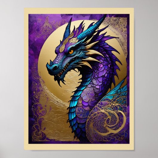 パープルドラゴン 額装済み アートプリント ポスター (正面)