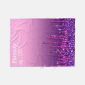 パープルドリッピンググリッタースウィートドリームズ フリースブランケット (正面(横))