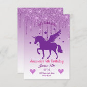 パープルドリッピンググリッター/パープルユニコーン誕生日 招待状 (正面/裏面)