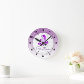パープルドリッピンググリッター&パープルユニコーン/ ラウンド壁時計 (ホーム)